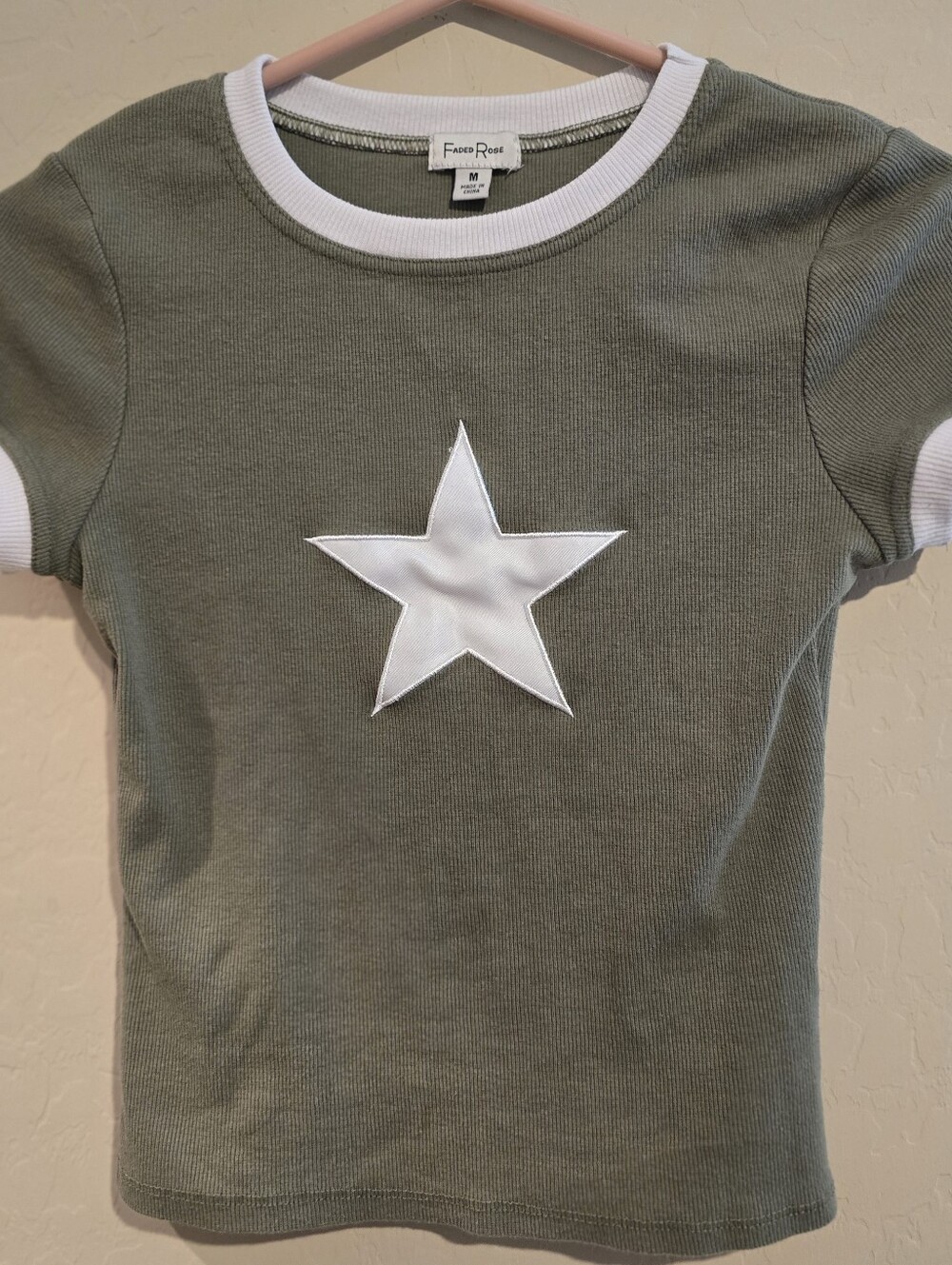 Olive Green Star Tee with White Trim